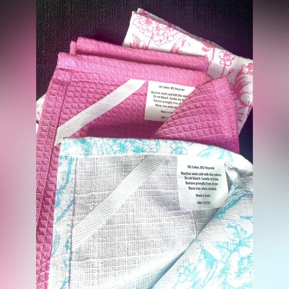 4-pc Spring Easter Bunny Rabbit Kitchen Towel Set Pink Blue Garden Flowers NWT